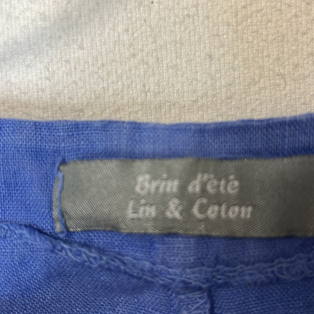 Brin D’ete Women's 100% Linen Top Periwinkle Blue XXL 3/4 Bell Sleeves Pockets - Picture 3 of 10